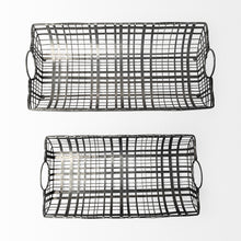 Set Of 2 Gray Metal With Circle Handle Trays