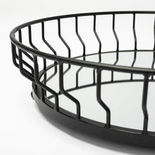 Matte Black Wavy Metal With Mirrored Glass Bottom Round Tray 20