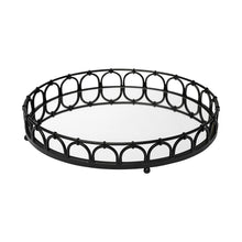 Matte Black Metal Half Circles And Mirrored Glass Round Tray 20
