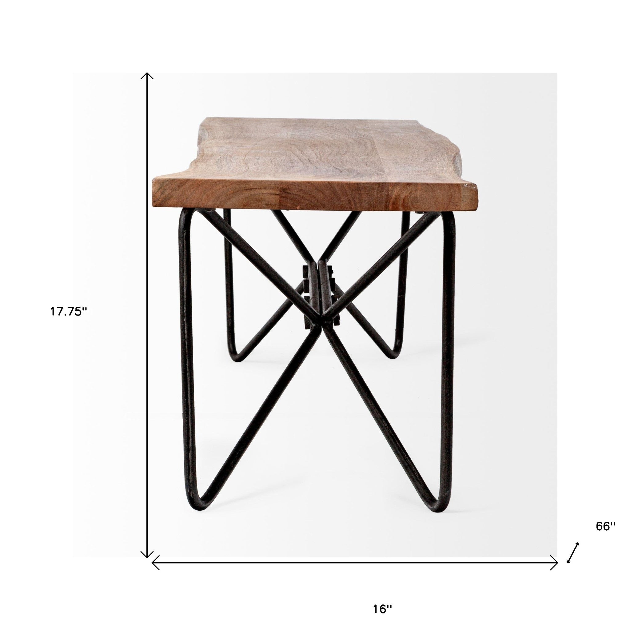 Rectangular Acacia Woodbrown Finish Iron Base Dining Bench