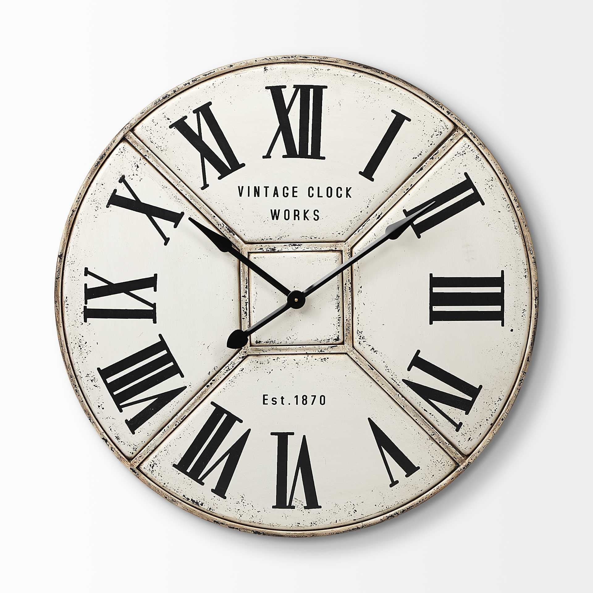 Round Industrial Style Wall Clock With Rustic White Toned Face 36.5"