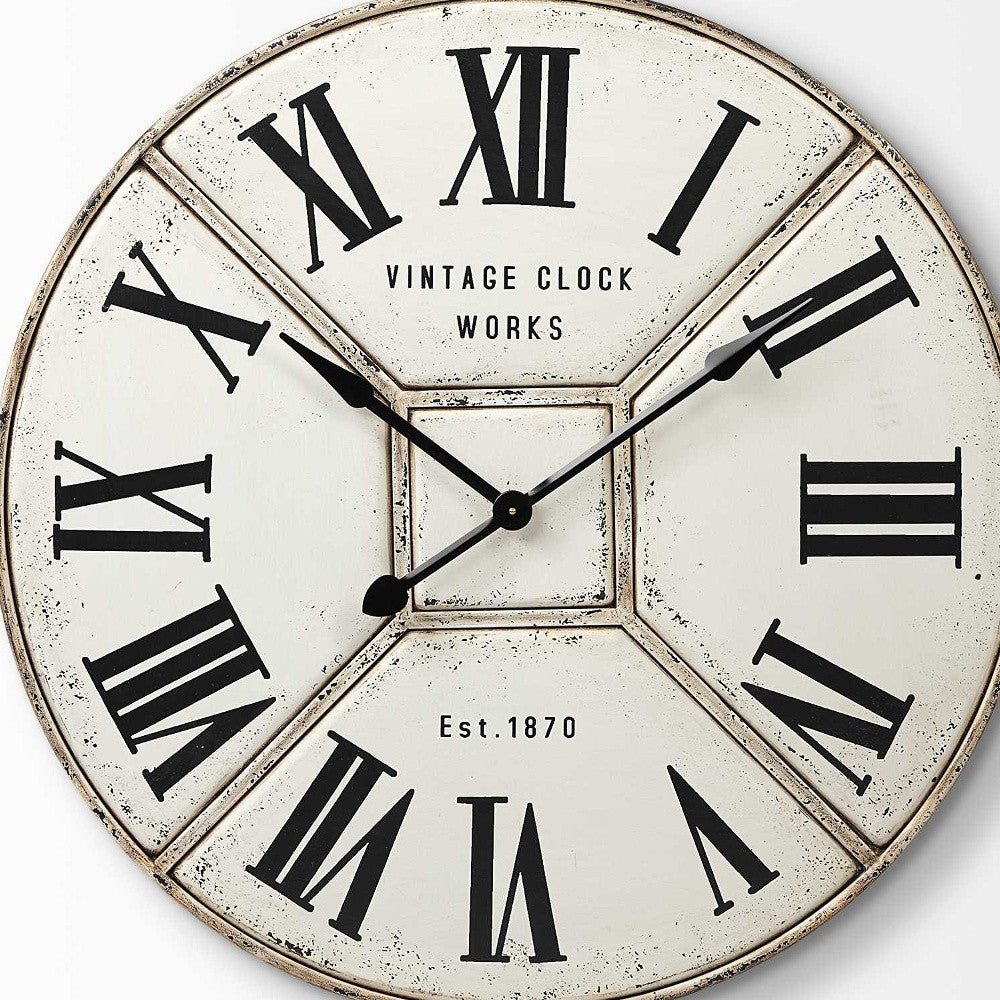 Round Industrial Style Wall Clock With Rustic White Toned Face 36.5"