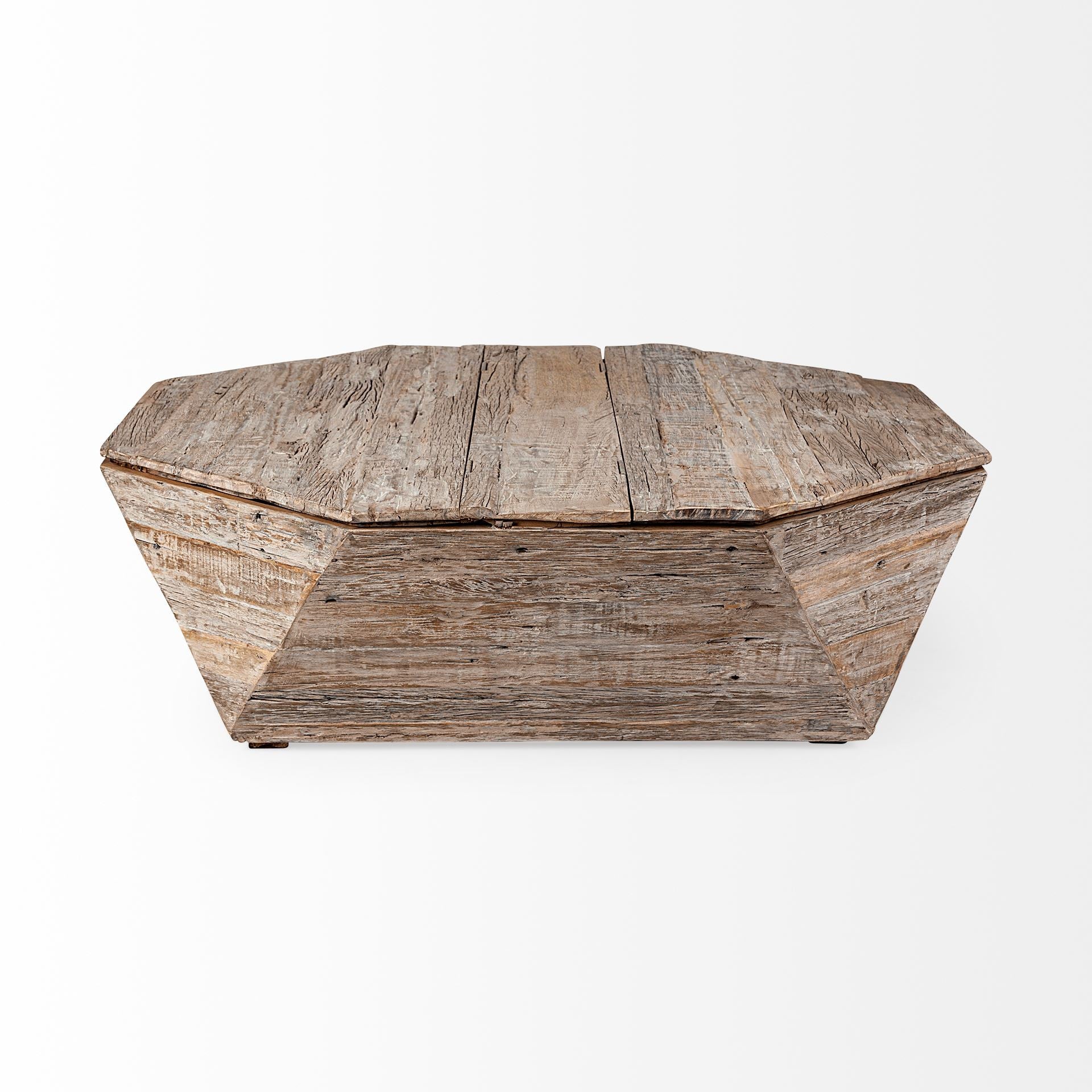 Octogan Solid Wood Hinged Top Coffee Table W Storage