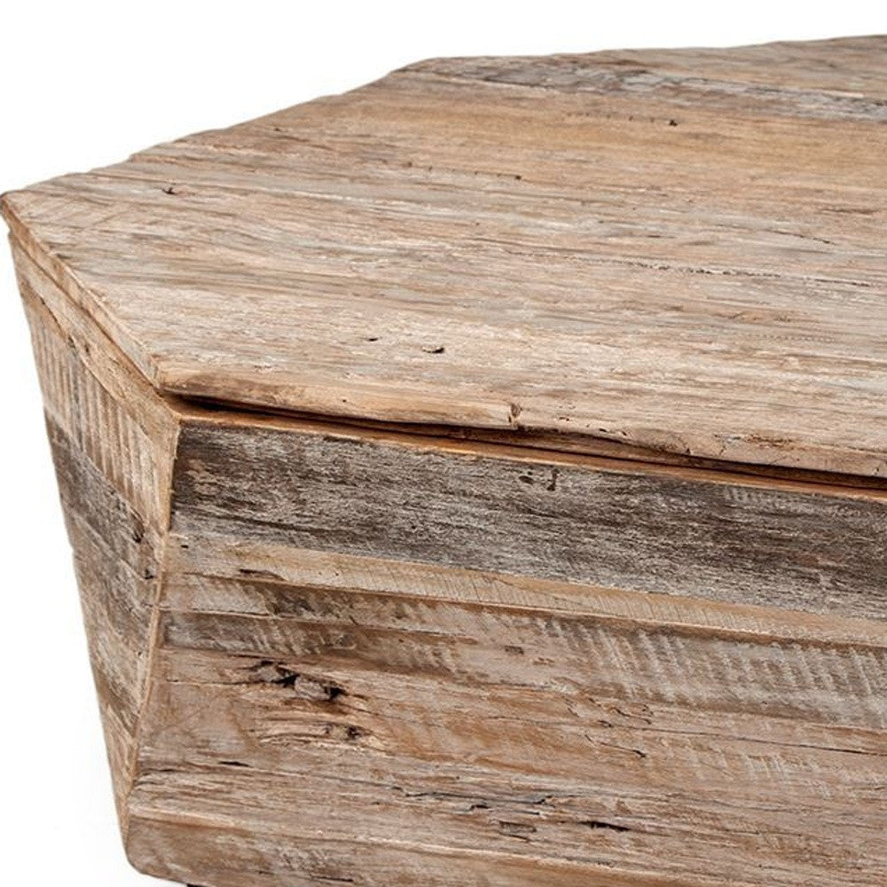 Octogan Solid Wood Hinged Top Coffee Table W Storage