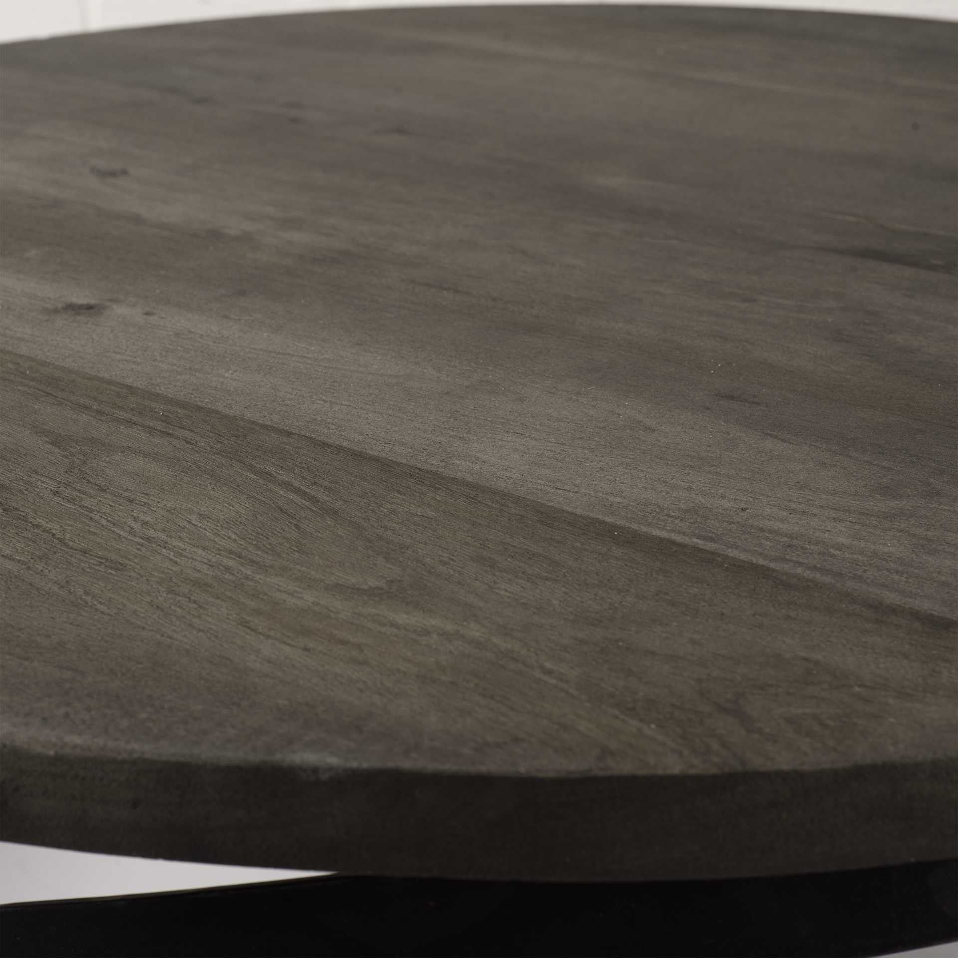 Mesa de centro redonda de madera maciza con base de metal negro de 40.5"