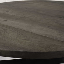 Mesa de centro redonda de madera maciza con base de metal negro de 40.5