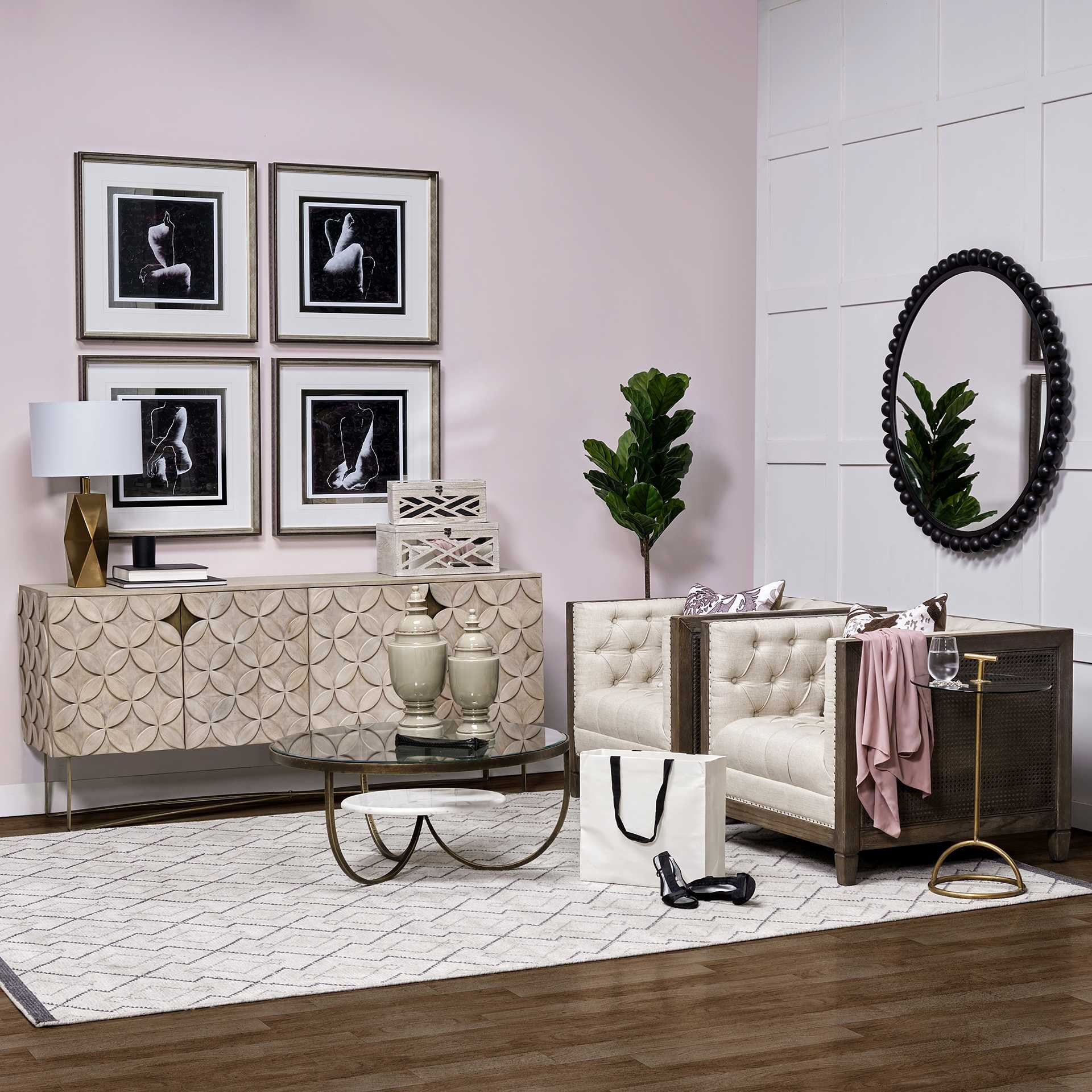 36" Round Glass Top Marble Shelf Gold Base Coffee Table