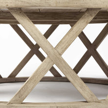 Mesa de centro redonda blanca con parte superior y base de madera maciza de 46