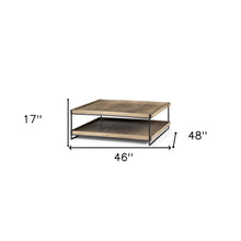 Mesa superior rectangular de madera maciza y mesa de centro de dos niveles con marco de metal negro