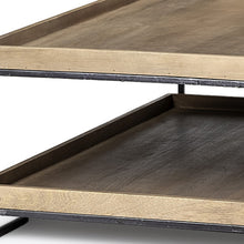 Mesa superior rectangular de madera maciza y mesa de centro de dos niveles con marco de metal negro