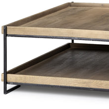 Mesa superior rectangular de madera maciza y mesa de centro de dos niveles con marco de metal negro