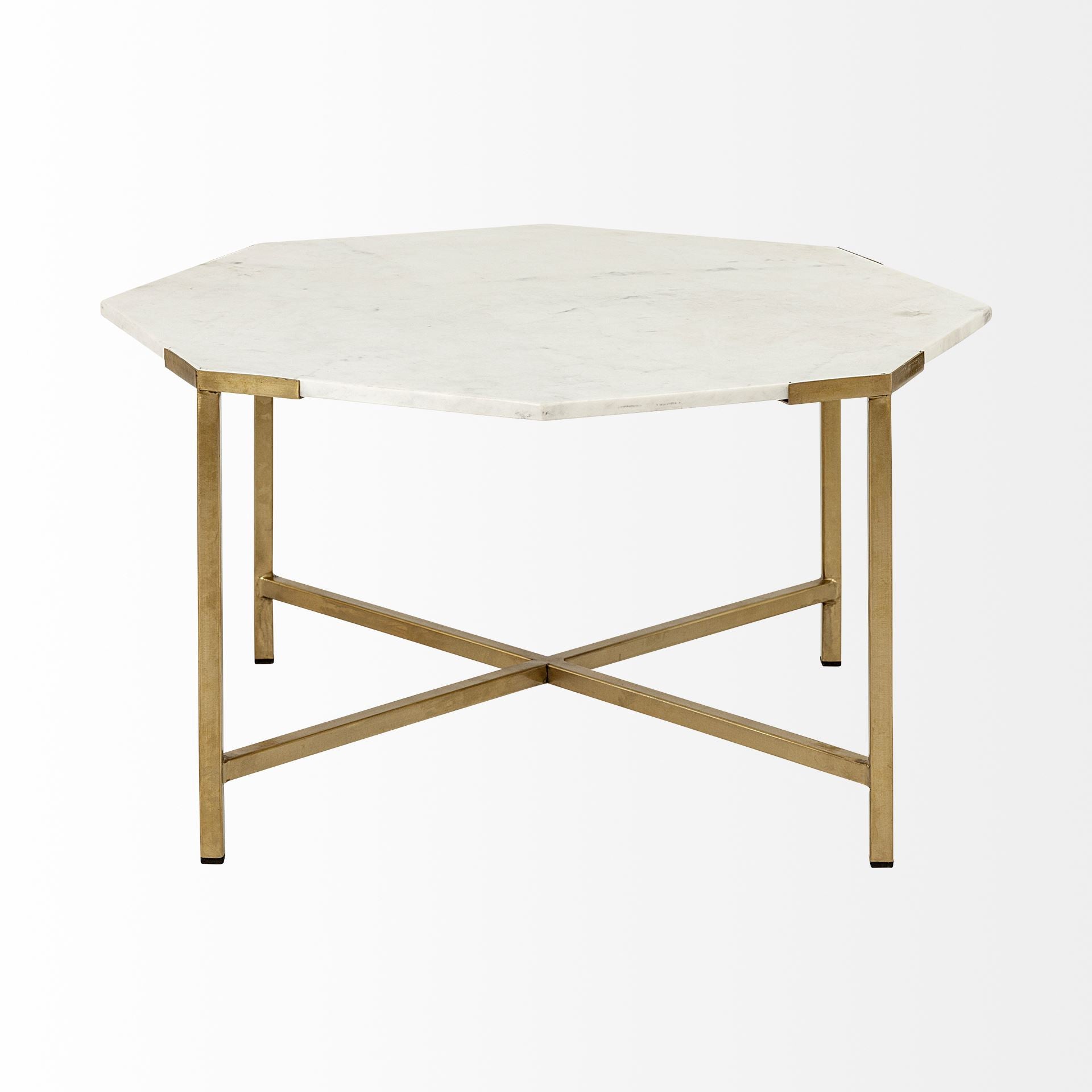 Hexagon White Marble Top And Gold Metal Base Coffee Table