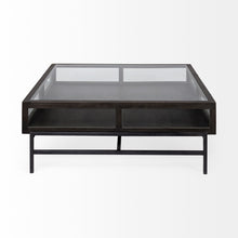 Square Glass Top Wood And Black Metal Base Display Coffee Table W 2 Drawers