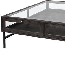 Square Glass Top Wood And Black Metal Base Display Coffee Table W 2 Drawers