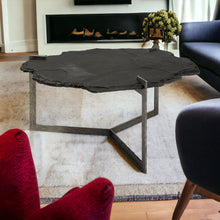 Irregular Live-Edge Slat Flat Iron Base Coffee Table Top