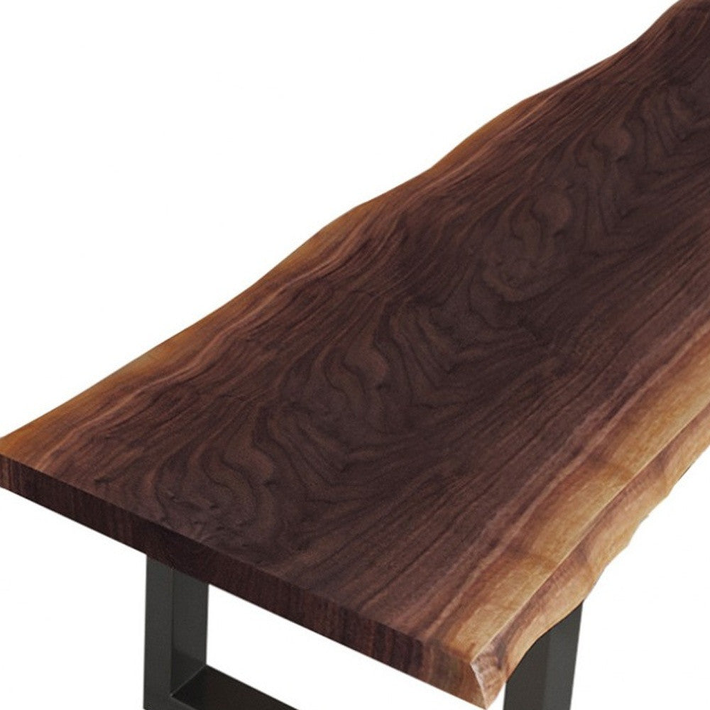 Modern Live Edge Wood And Acacia Wood Dining Bench With Black Metal U Shaped Legs
