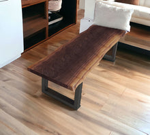 Modern Live Edge Wood And Acacia Wood Dining Bench With Black Metal U Shaped Legs
