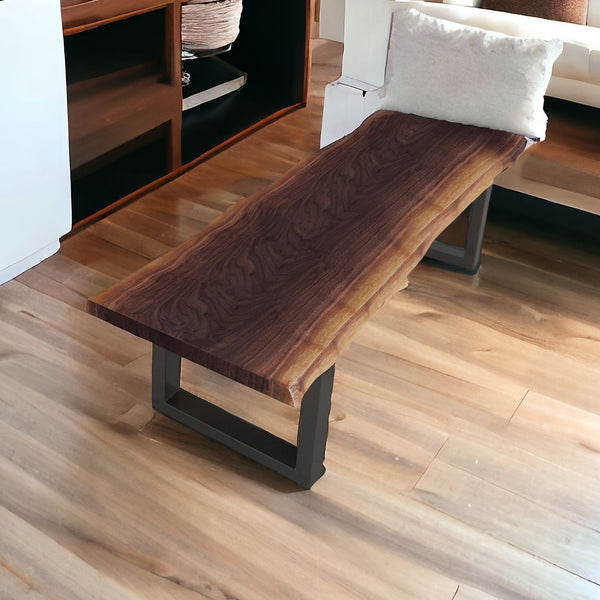 Modern Live Edge Wood And Acacia Wood Dining Bench With Black Metal U Shaped Legs