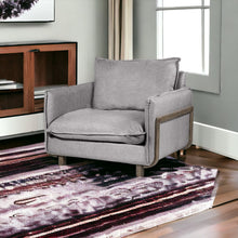 Gray Upholstered Fabric Seating Wide Accent Chair With Solid Wooden Frame And Lumbar Pillow