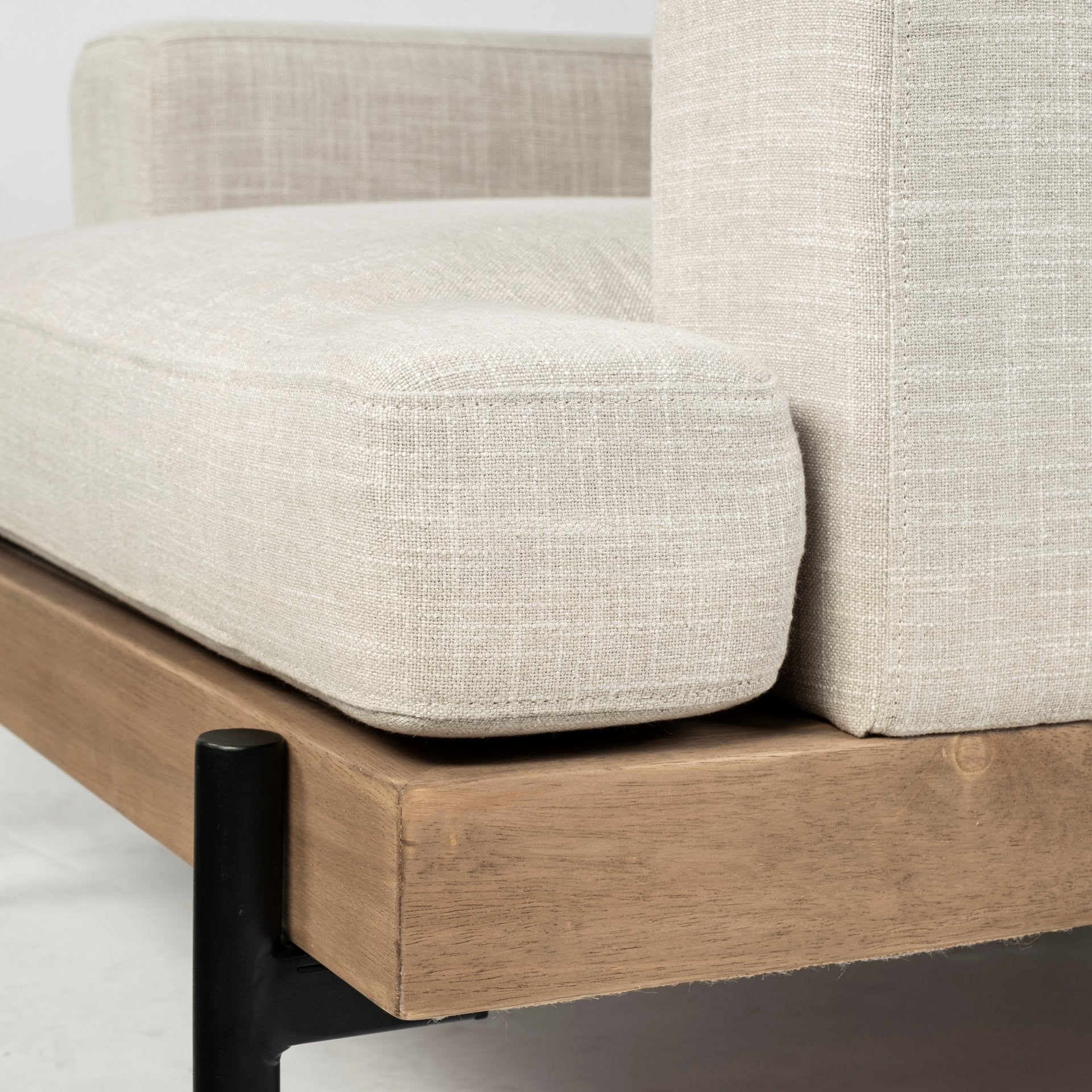 Cream Fabric Wrap Seating  Wide Accent Chair With Wood And Iron Frame