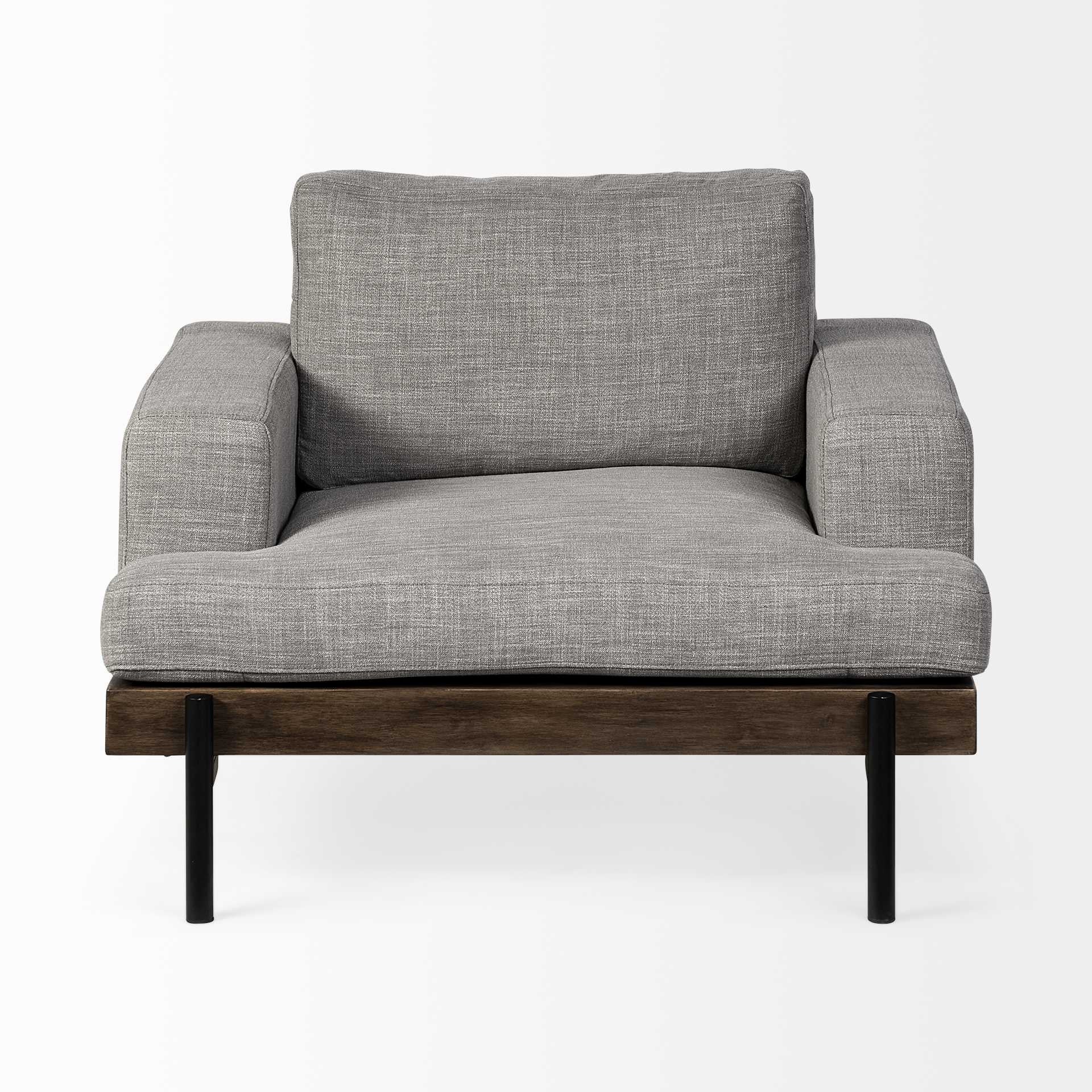 Gray Fabric Wrap Seating  Wide Accent Chair With Wood And Iron Frame