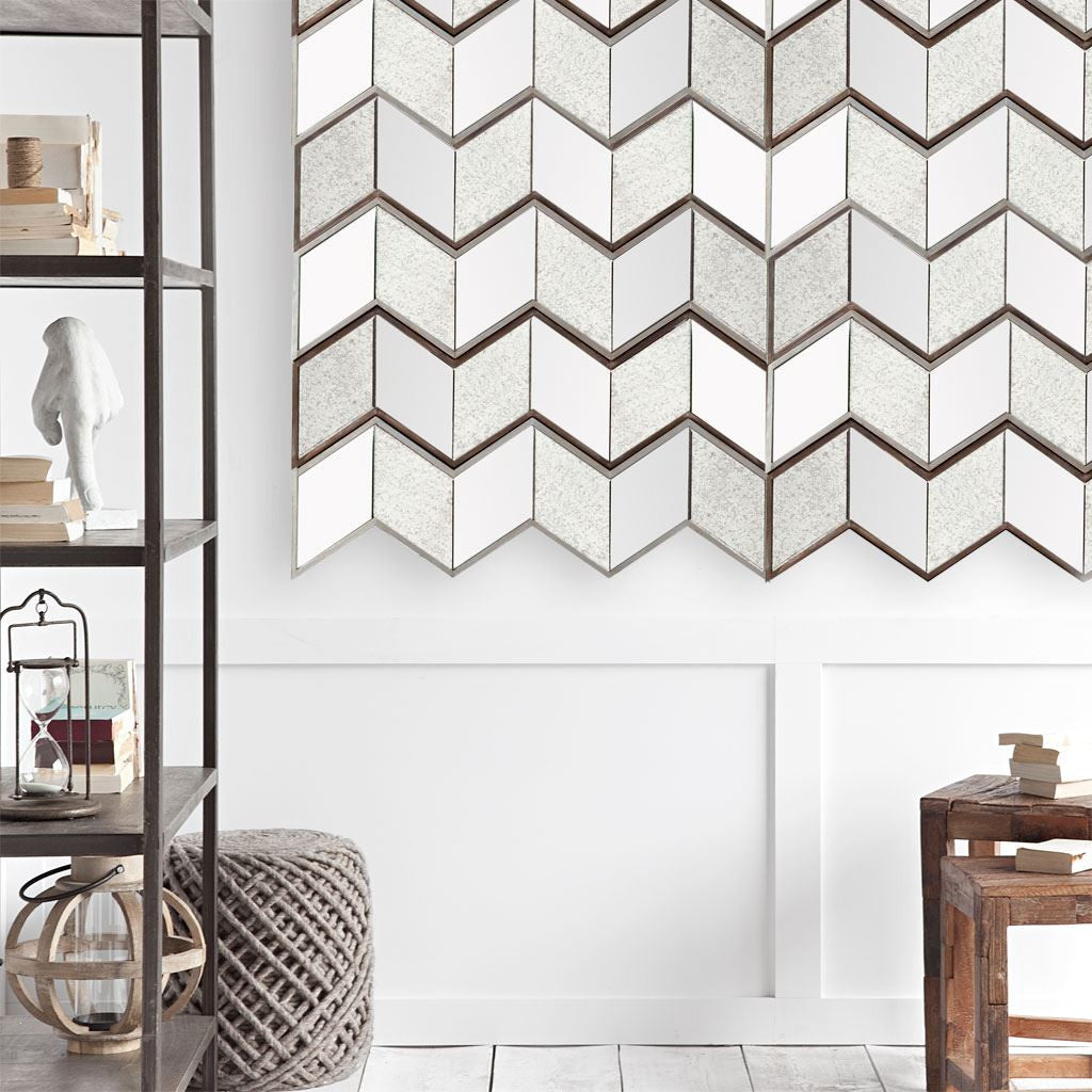 Natural Wood Frame Chevron Wall Mirror