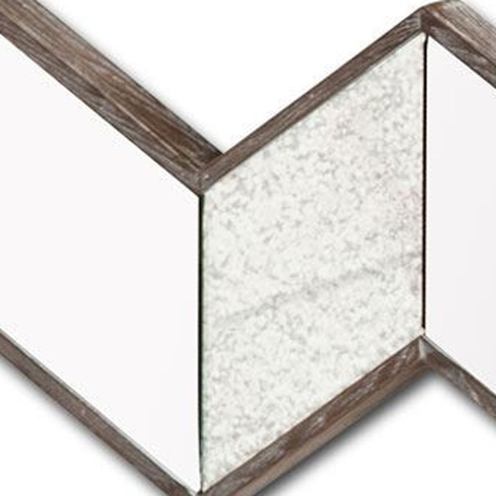 V Shaped Wooden Frame Wall Mirror W Clear Glass