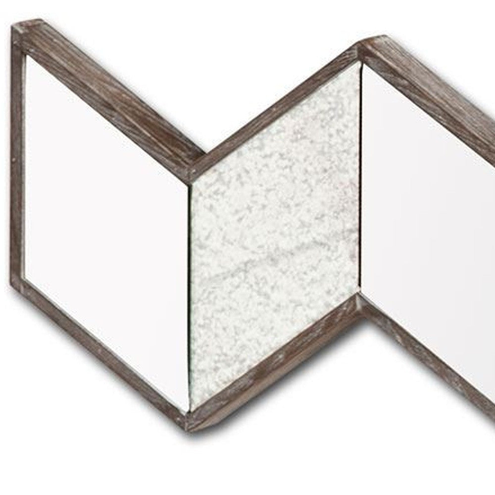 V Shaped Wooden Frame Wall Mirror W Clear Glass