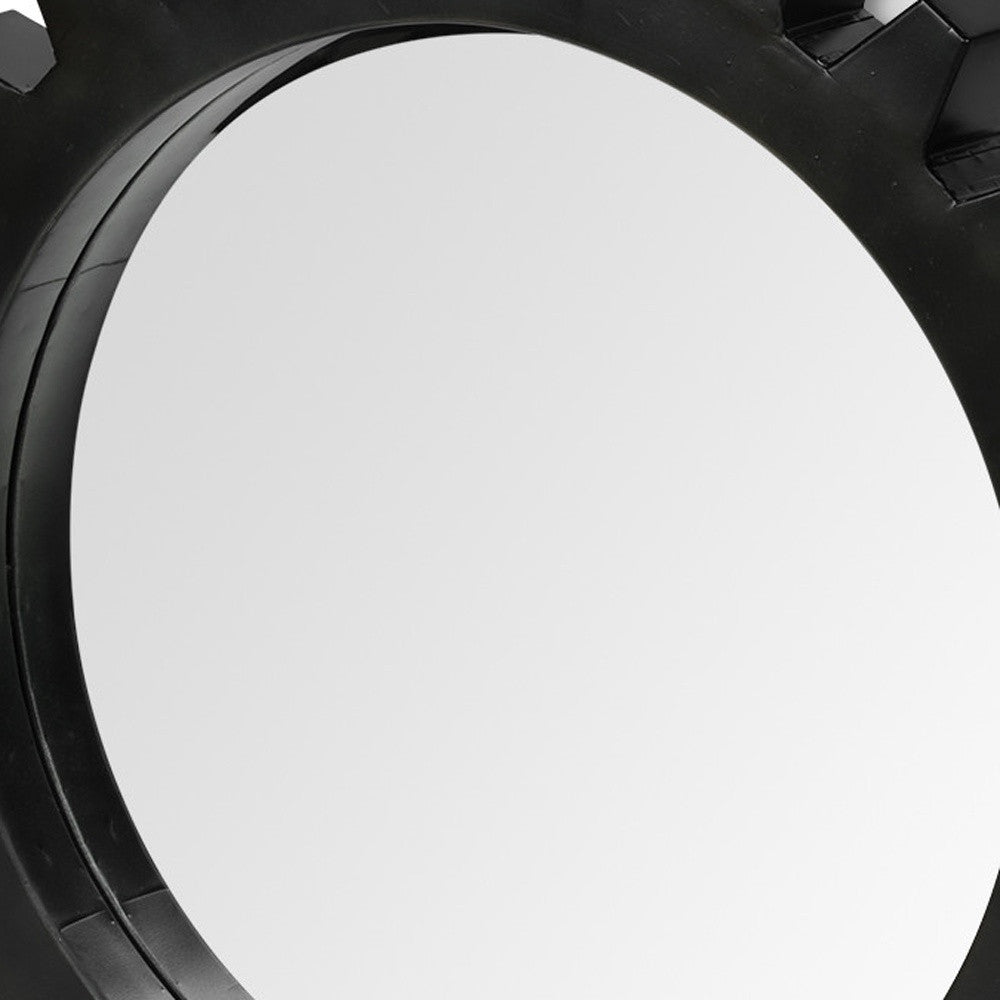 Black Cog Round Metal Frame Wall Mirror 26"
