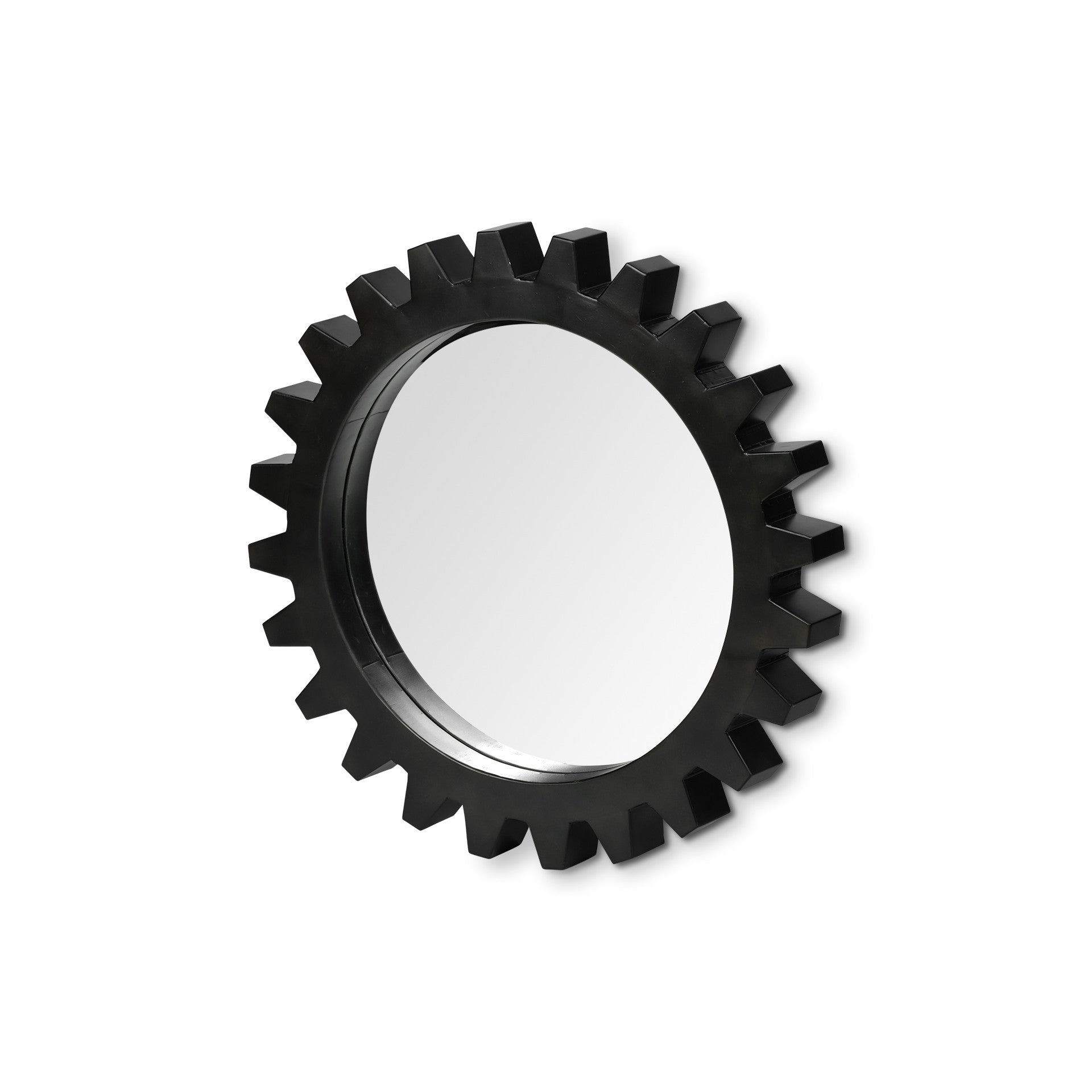Black Cog Round Metal Frame Wall Mirror 26"