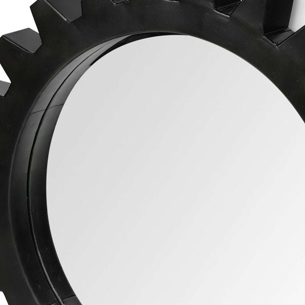 Black Cog Round Metal Frame Wall Mirror 26"