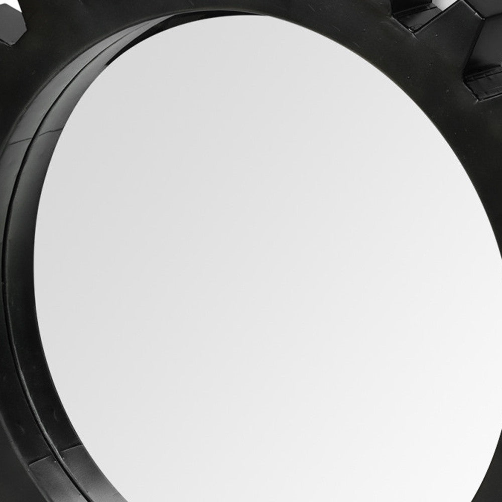 Black Cog Round Metal Frame Wall Mirror 26"