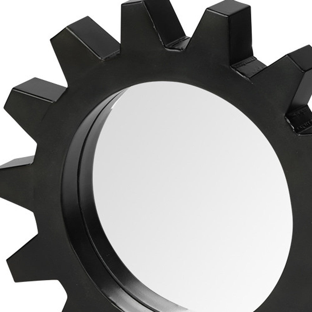 Cog 17" Round Black Metal Frame Wall Mirror