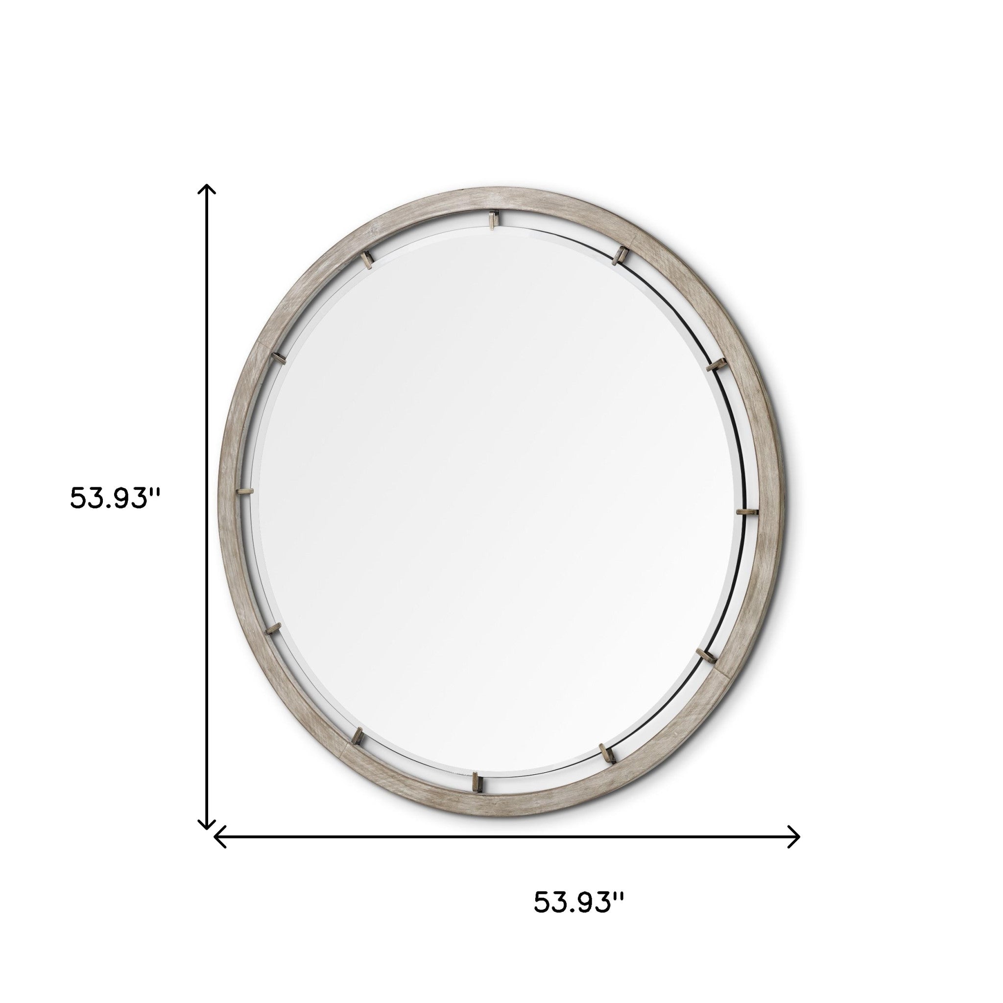 54" Round Brown Wood Frame Wall Mirror
