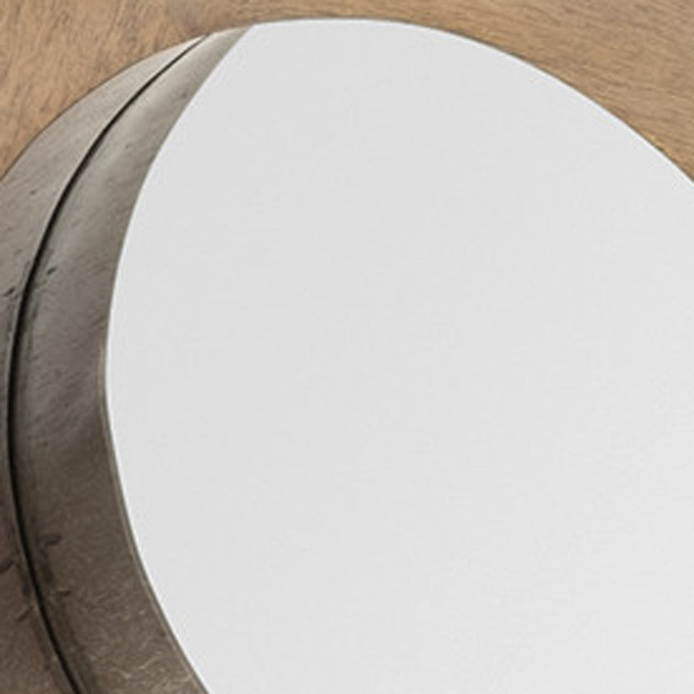 Cog 17" Round Walnut Finish Frame Wall Mirror