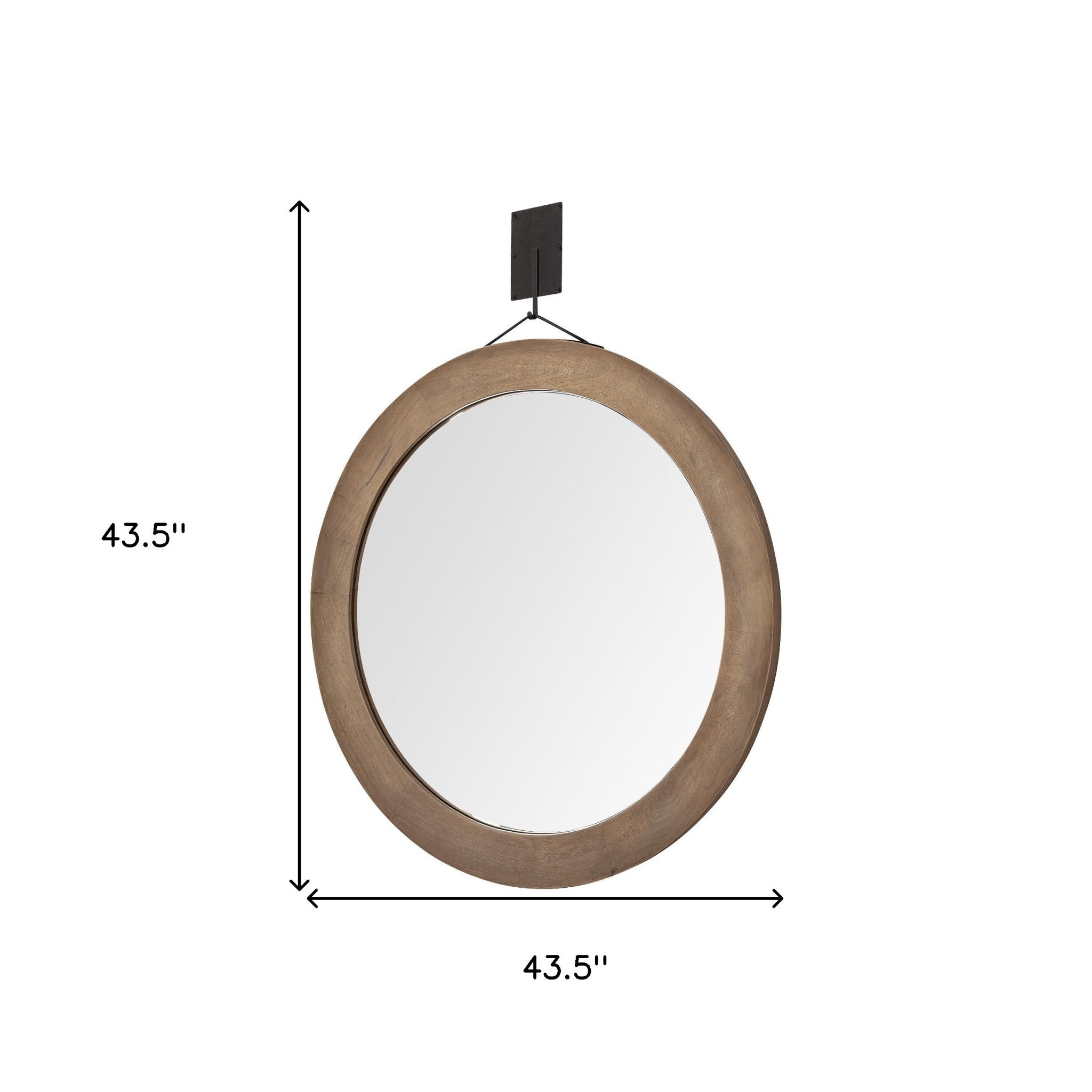 43.5" Round Brown Wood Frame Wall Mirror