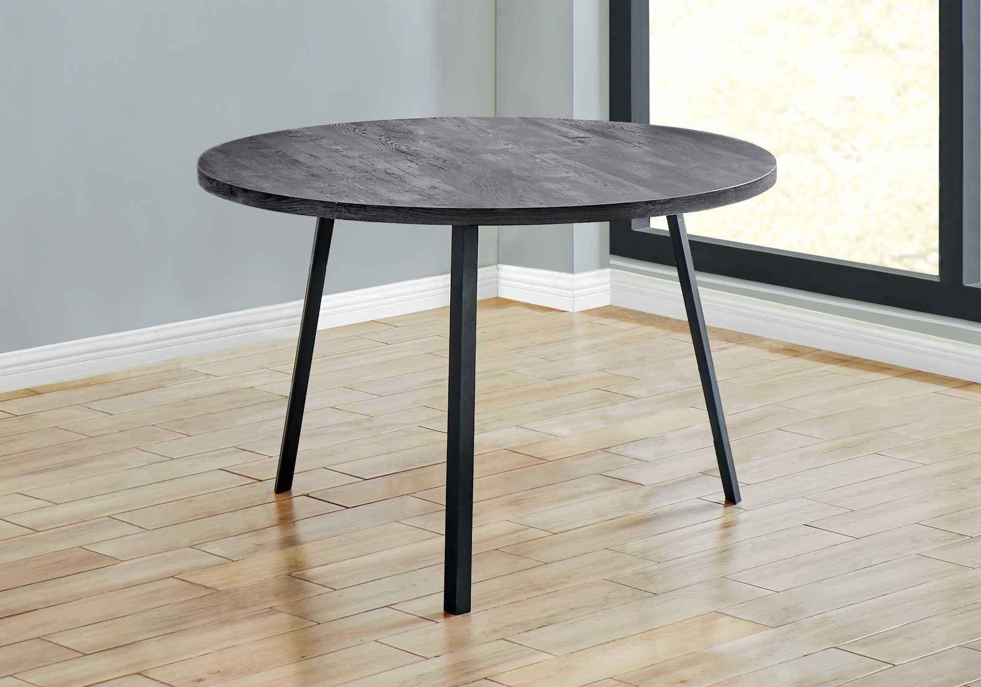 48" Round Dining Room Table With Black Reclaimed Wood And Black Metal