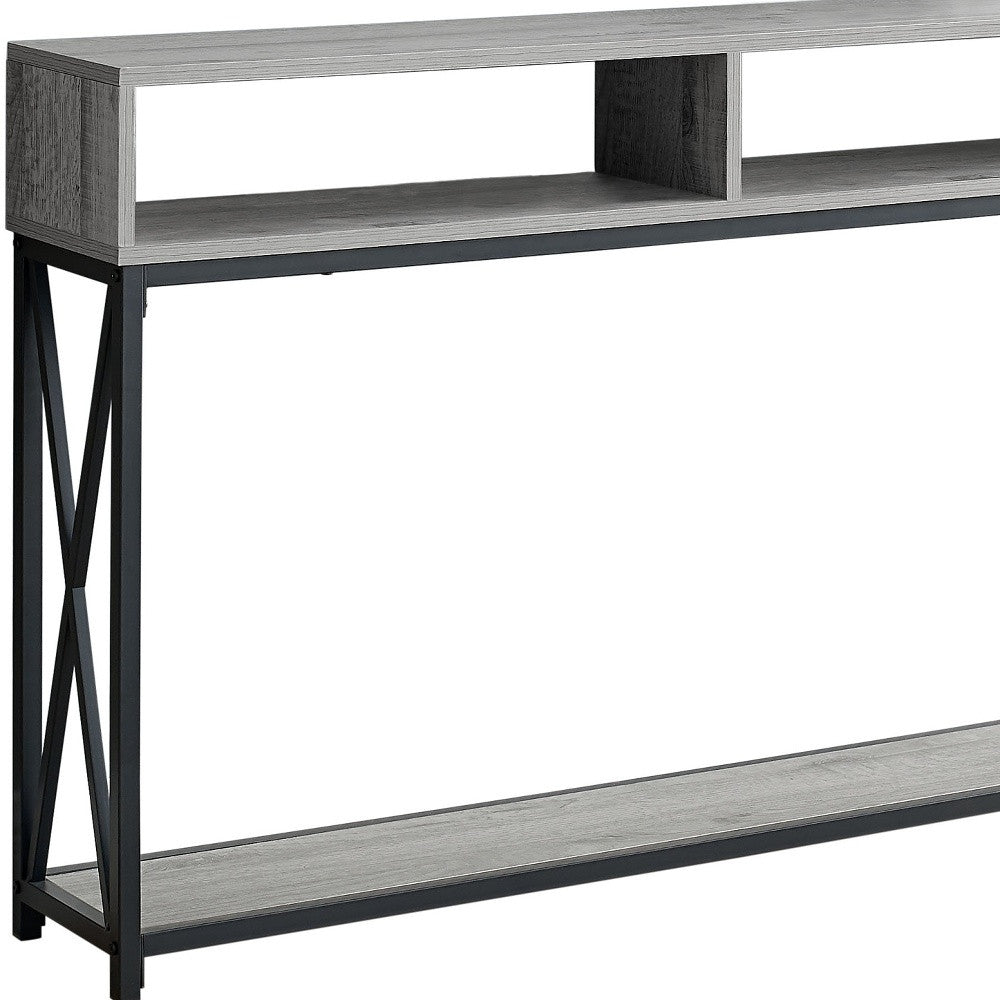 48" Rectangular Greywithblack Metal Hall Console With 2 Shelves Accent Table