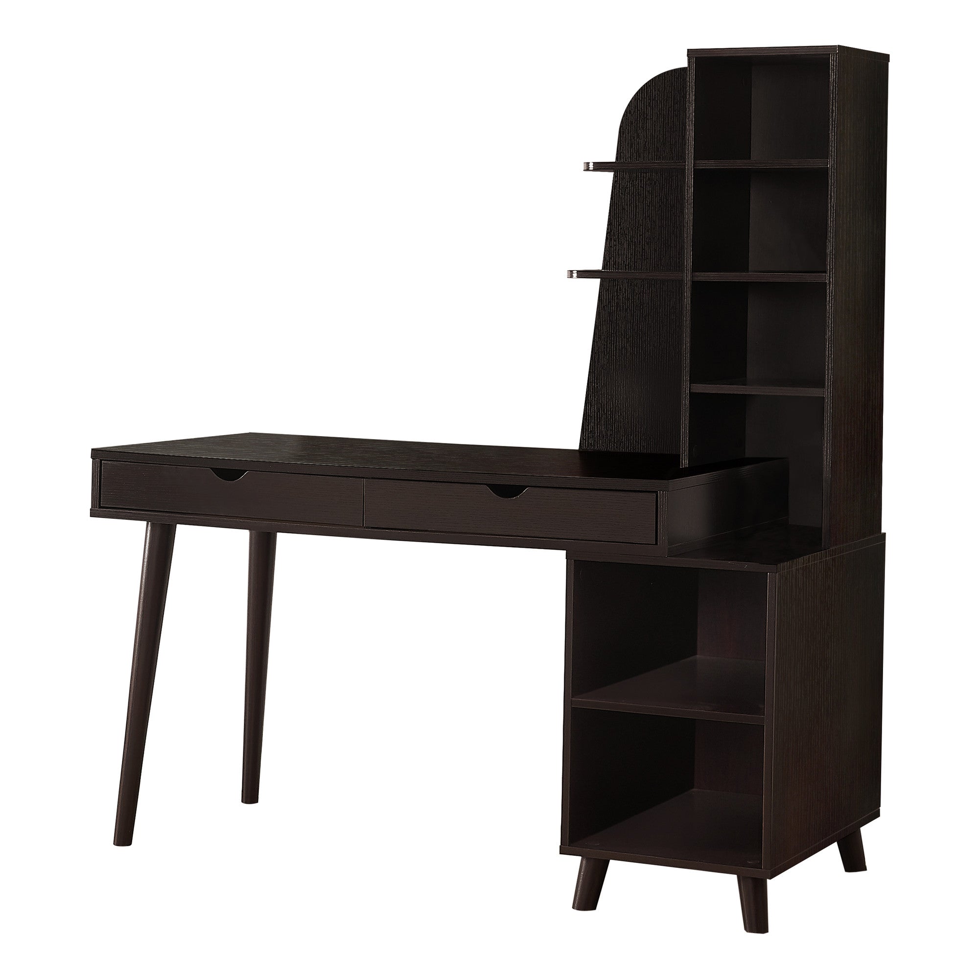55" Espresso Computer Desk With Bookcase