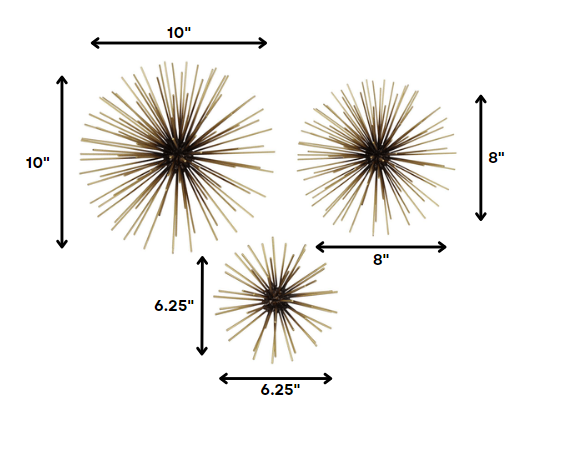Set Of 3 Starburst Black And Gold Metal Wall Art
