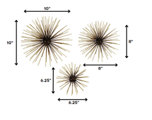 Set Of 3 Starburst Black And Gold Metal Wall Art