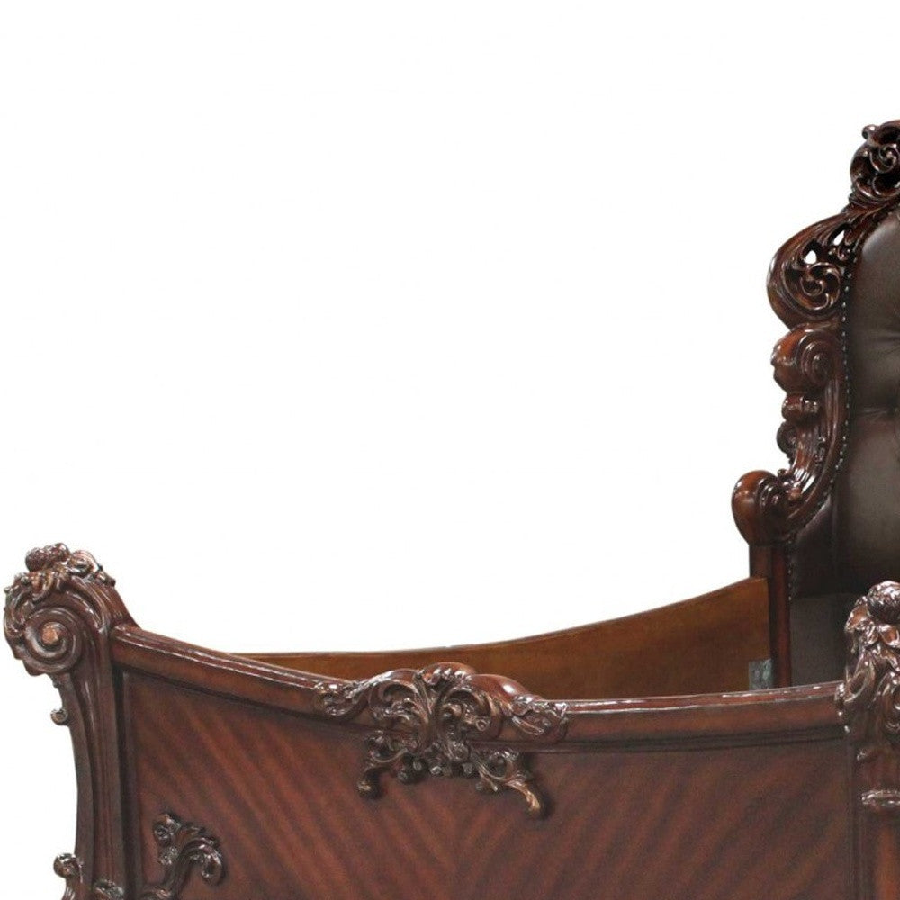 Tufted Dark Brown Upholstered Faux Leather Bed