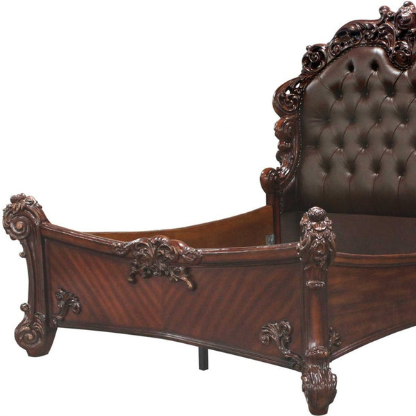 Tufted Dark Brown Upholstered Faux Leather Bed