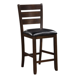 Set Of 2 41" Dark Wood Finish And Black Faux Leather Ladder Back Counter Height Chairs