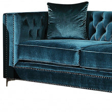 Dark Teal Velvet Loveseat With 2 Pillows
