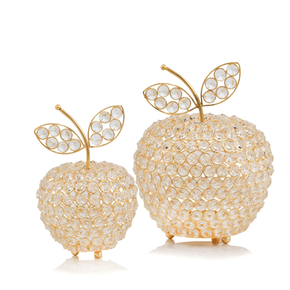 10.75" Medium Faux Crystal Gold Apple Sculpture