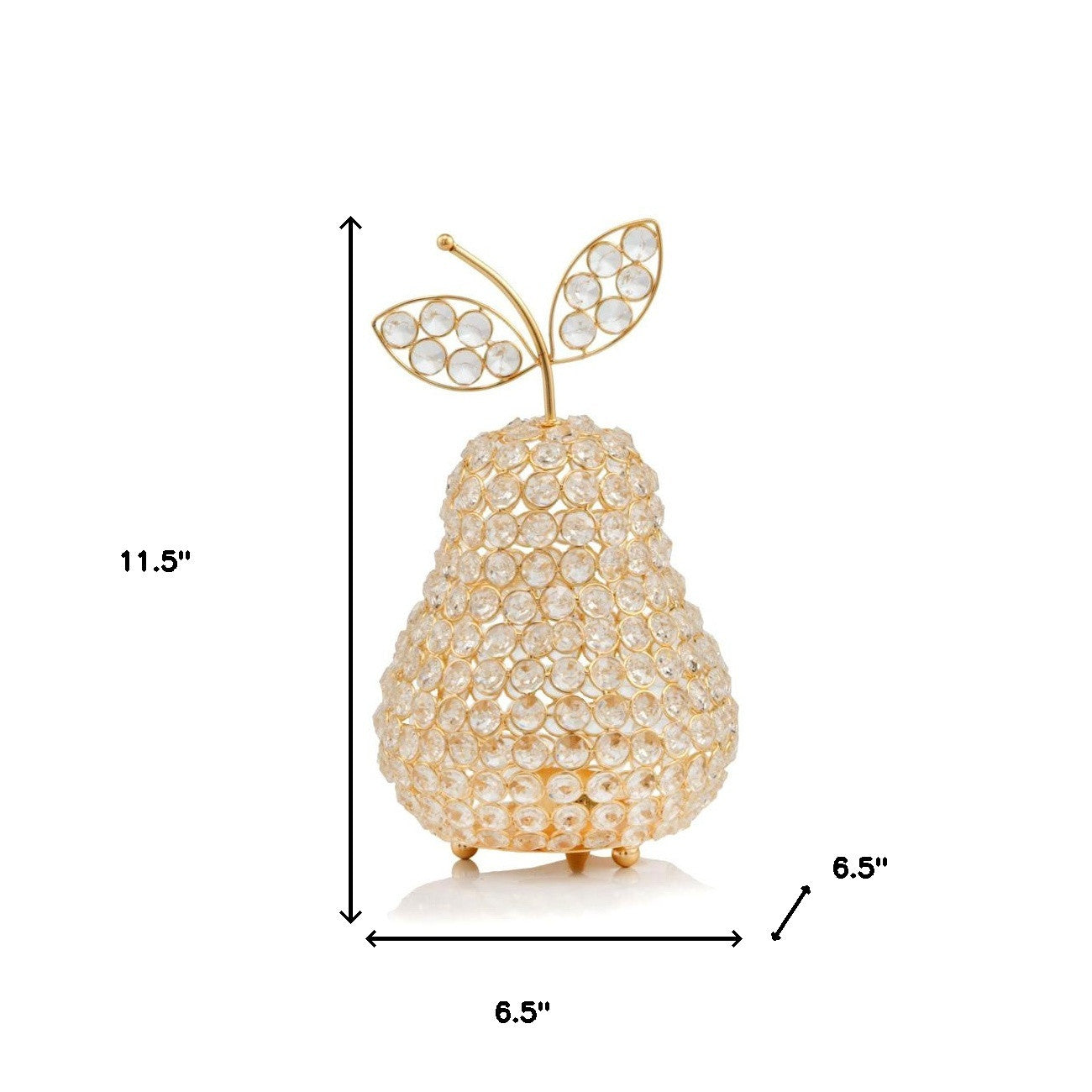10.75" Medium Faux Crystal Gold Pear Sculpture