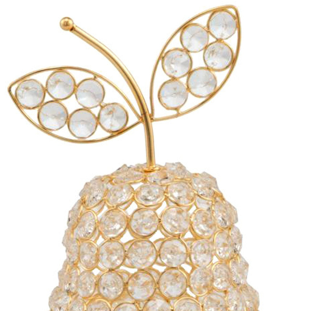 10.75" Medium Faux Crystal Gold Pear Sculpture