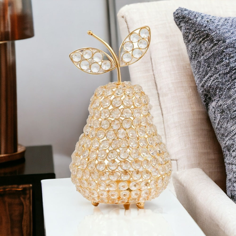 10.75" Medium Faux Crystal Gold Pear Sculpture