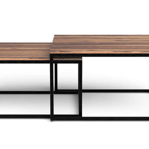 Set Of 2 Squared Off Natural Wood Nesting Coffee Tables